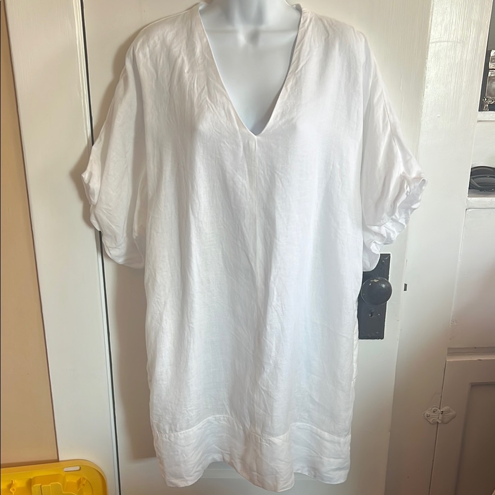 Banana Republic White Linen Poof Sleeve Tunic M